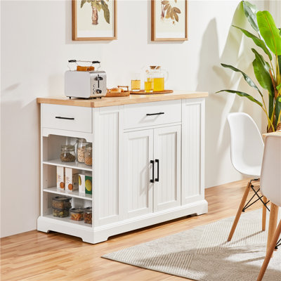 Londono Modern Rolling Kitchen Island Wood Storage Cabinet With Drawer, Open Shelving, And Interior Shelving by Lark Manor