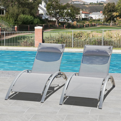 Leiner Outdoor Chaise Lounge Set Of 2, 5-Position Adjustable & Stackable - Textilene Fabric With Removable Pillows