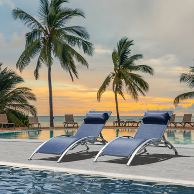 Leiner Outdoor Chaise Lounge Set Of 2, 5-Position Adjustable & Stackable - Textilene Fabric With Removable Pillows by Ebern Designs
