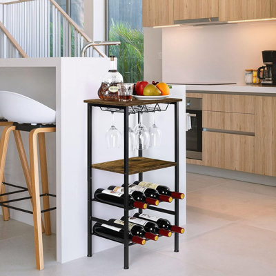 8 Bottle Floor Wine Bottle & Glass Rack in Rustic Brown by 17 Stories