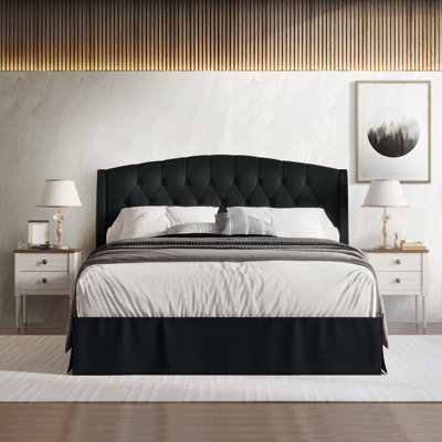 Rissie Gorgeous Upholstered Bed With 2 Nightstands In Linen by Red Barrel Studio