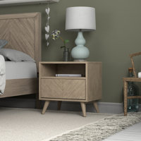 Aydelis Wooden Chevron Nightstand With Shelf And Drawer by Wade Logan