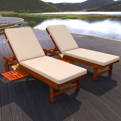 Rogyne 68.9" Long Reclining Acacia Single Chaise with Cushions by Red Barrel Studio