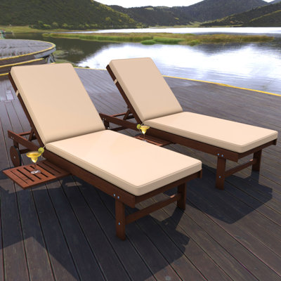 Rogyne 68.9" Long Reclining Acacia Single Chaise with Cushions by Red Barrel Studio