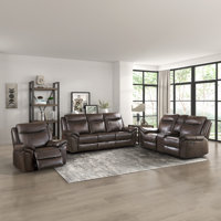 Bayshore 3-Piece Pillow Top Arm Faux Leather Pull Tab Reclining Sofa Set