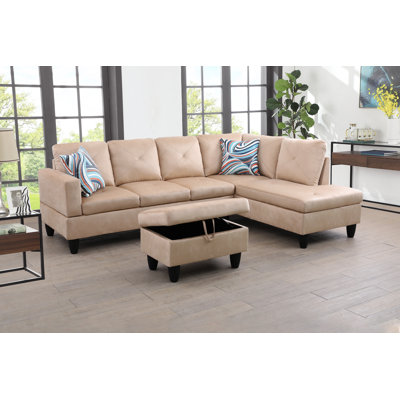 980-SCO-MICROFIBER 97.5" Wide Microfiber Sofa & Chaise with Ottoman by Latitude Run