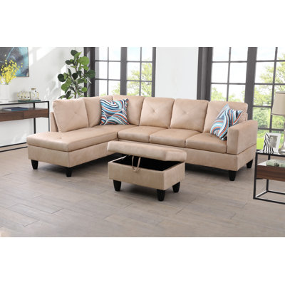 980-SCO-MICROFIBER 97.5" Wide Microfiber Sofa & Chaise with Ottoman by Latitude Run