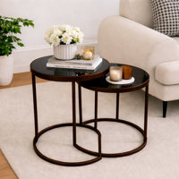 Modern Marble 2 Nesting Tables, Plant Stand, Accent End Table 16" Round by Latitude Run