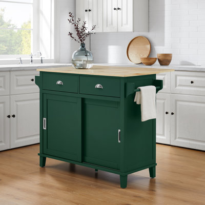 Garvyn Drop Leaf Kitchen Island Emerald/Natural by Beachcrest Home