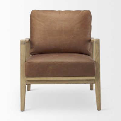 28.0L X 34.1W X 34.4H Cream Fabric W/Light Brown Wood Accent Chair by Red Barrel Studio