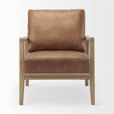 28.0L X 34.1W X 34.4H Cream Fabric W/Light Brown Wood Accent Chair by Red Barrel Studio