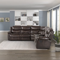 Hanhalyn 105" Traditional Faux Leather 3-Piece Reclining Sectional with Three Manual Reclining Seats, Integrated Center Console with Cup Holders by Latitude Run