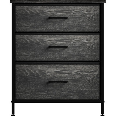 Sorbus 3 Drawers Nightstand with Steel Frame, Wood Top & Fabric Bins in Rustic