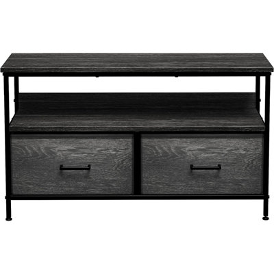 Sorbus 2 Drawers TV Stand Dresser with Steel Frame, Wood Top, & Fabric Bins in Rustic