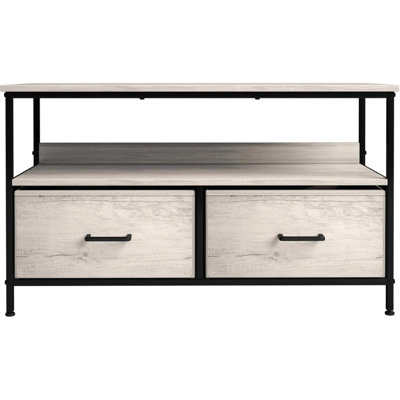 Sorbus 2 Drawers TV Stand Dresser with Steel Frame, Wood Top, & Fabric Bins in Rustic by Sorbus