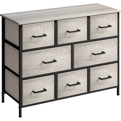 Sorbus 8 Drawers Wide Dresser with Steel Frame, Wood Top, and Fabric Bins in Rustic