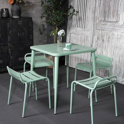 Jamyia Patio Bistro Metal Dining Table Set With 4 Chairs, Outdoor Steel Slat Square Table For 4 Person, 27.5" Lx27.5Wx30h, Furniture Table For Backyar by George Oliver
