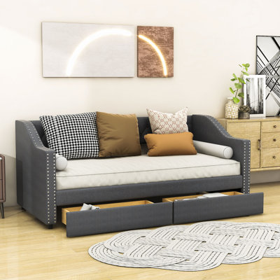 Bintu Twin Size Upholstered Daybed with Two Drawers by Red Barrel Studio