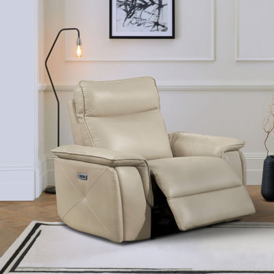 Enjolie 42" Modern & Contemporary Top Grain Leather Power Recliner with Power Adjustable Headrest & Built-in USB Charging Port by Red Barrel Studio