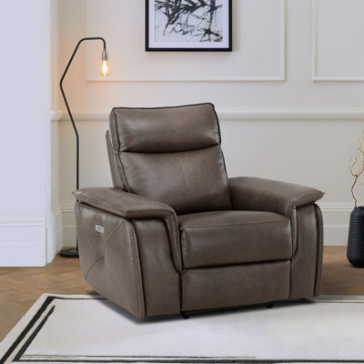 Enjolie 42" Modern & Contemporary Top Grain Leather Power Recliner with Power Adjustable Headrest & Built-in USB Charging Port by Red Barrel Studio