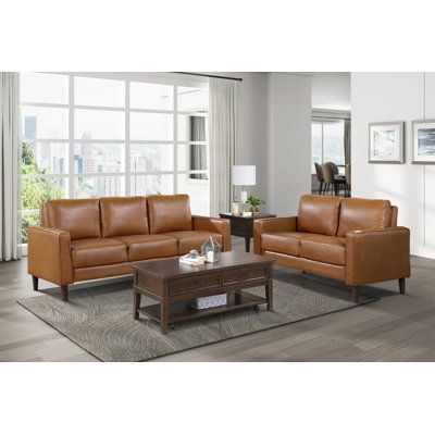 Eric Mid Century 2-Piece Living Room Set - Faux Leather with Easy-Care, Durable Solid Wood & Plywood Frame, Comfortable Foam & Pocket Coils, Complete by Ebern Designs