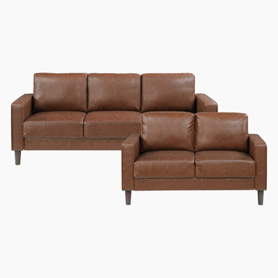 Eric Mid Century 2-Piece Living Room Set - Faux Leather with Easy-Care, Durable Solid Wood & Plywood Frame, Comfortable Foam & Pocket Coils, Complete by Ebern Designs