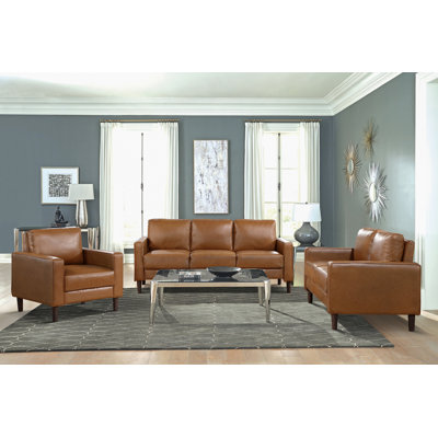Eric Mid Century 3-Piece Living Room Set - Faux Leather with Easy-Care, Durable Solid Wood & Plywood Frame, Comfortable Foam & Pocket Coils, Complete