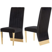Nebo Tufted Velvet Stainless Steel Parsons Chair in Black by Everly Quinn
