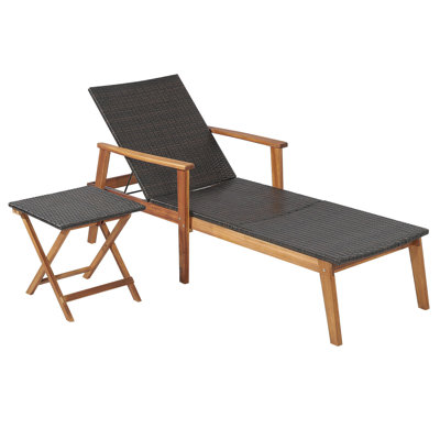 Arshia 79" Long Reclining Acacia Single Chaise with Table