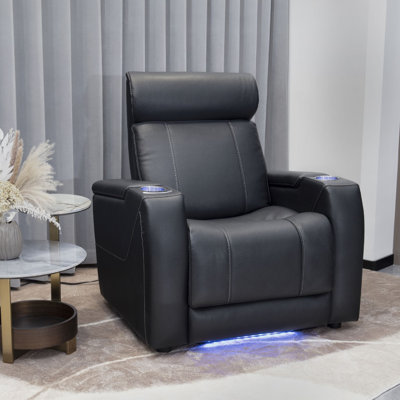 37" W Wide Faux Leather Power Recliner Home Theater Individual Seat with Cup Holder by Wrought Studio