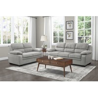 Firdavs Modern & Contemporary Textured Fabric 2-Piece Living Room Set with Solid Wood Frame & Black Faux Wood Legs