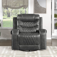 Denby 40" Traditional Faux Leather Swivel Glider Recliner with 360-degree swivel motion, Sophisticated Nailhead Trim by Red Barrel Studio