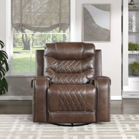 Denby 40" Traditional Faux Leather Swivel Glider Recliner with 360-degree swivel motion, Sophisticated Nailhead Trim by Red Barrel Studio