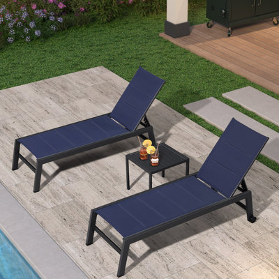 Deccani 64.17" Long Quilted Reclining Chaise Lounge Set with Table
