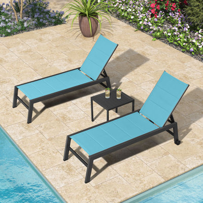 Deccani 64.17" Long Quilted Reclining Chaise Lounge Set with Table