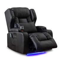 Aguilera 31.5" Wide Faux Leather Heated Power Recliner Massage Home Theater Individual Seat with Cup Holder by Ebern Designs
