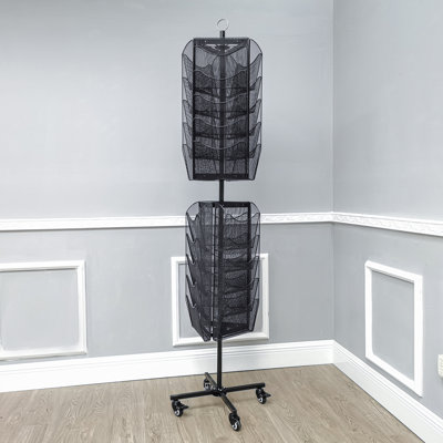 Maicee 3 Sided 30 Pockets Mesh File Holder Magazine Rotating Rack Literature Display Stand Spinner by Rebrilliant