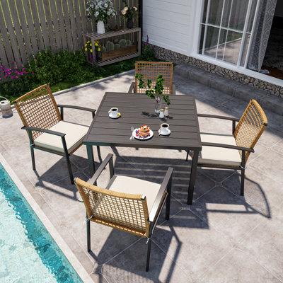 Aljaquan Square 4 - Person 37" Long Iron Dining Set with Cushions by Bayou Breeze