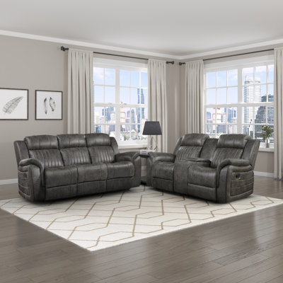 Brasilia Modern & Contemporary Polished Microfiber Manual Double Reclining 2-Piece Living Room Set with Center Console & Supportive Pocket Coils by Red Barrel Studio