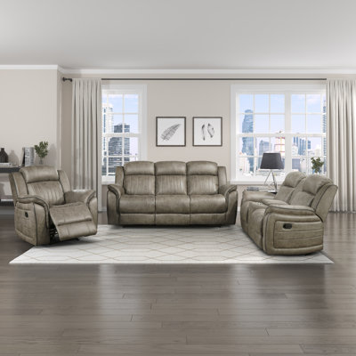 Brasilia Modern & Contemporary Polished Microfiber Manual Double Reclining 3-Piece Living Room Set with Center Console & Metal Reinforced Frame by Red Barrel Studio