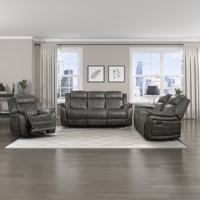 Brasilia Modern & Contemporary Polished Microfiber Manual Double Reclining 3-Piece Living Room Set with Center Console & Metal Reinforced Frame
