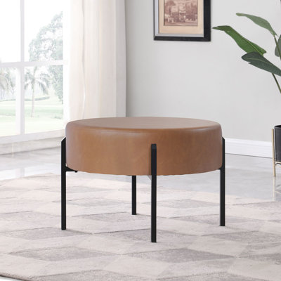 Priolo 27.5" Wide Faux Leather Round Standard Ottoman by Trent Austin Design