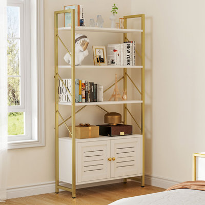 Braegha 64"H Wood Standard Storage Bookcase with Cabinet 5 Tiers Book Shelves Display Rack with Doors by Wade Logan