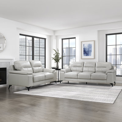 Dontario Modern & Contemporary Top Grain Leather 2-Piece Living Room Set with High-Density Foam, Exposed Metal Feet & Premium Seating Surfaces by Ivy Bronx