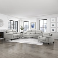 Dontario Modern & Contemporary Top Grain Leather 3-Piece Living Room Set with High-Density Foam, Exposed Metal Feet & Premium Seating Surfaces