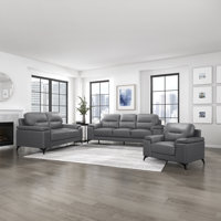 Dontario Modern & Contemporary Top Grain Leather 3-Piece Living Room Set with High-Density Foam, Exposed Metal Feet & Premium Seating Surfaces by Brayden Studio