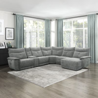 Achernar 132" Modern & Contemporary 6-Piece Textured Fabric Modular Reclining Sectional with Chaise with 2 Integrated Recliners & Console with Stainle by Latitude Run