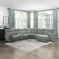 Achernar 132" Modern & Contemporary 6-Piece Textured Fabric Modular Reclining Sectional with Chaise with 2 Integrated Recliners & Console with Stainle by Latitude Run