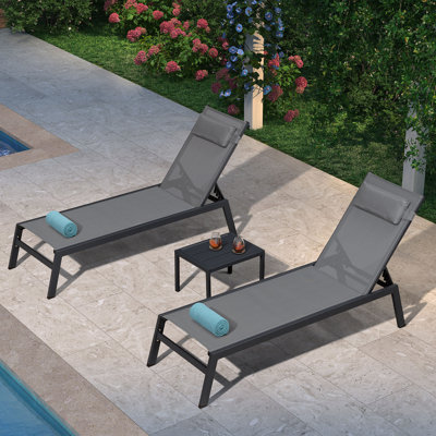 Shiner Outdoor Lounge Chair Set Aluminum Patio Chaise Lounger With Side Table And Pillow by Latitude Run