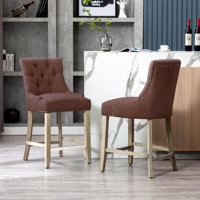Domenick 24" Linen Fabric Tufted Upholstered Bar Stool (Set of 2)